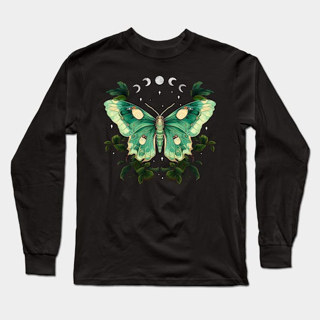 Celestial Luna Moth Long Sleeve T-Shirt by Tebscooler